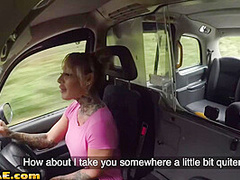 Busty MILF cabbie sucks after getting nailed by hung ebony