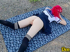 Cute Schoolgirl With Pink Hair In Glasses And Stockings Gives A Blowjob And Gets Anal Sex