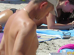 Two Horny Amateur Topless Teens - Voyeur Beach Video