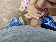 Great Blowjob In The Park Cum On Tits Girlfriend In Dress