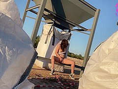 Hot Hungry Pussy Squirts On Her Fingers On Construction Site