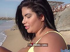 Curvy Latina gets pulled for outdoor sex in POV action