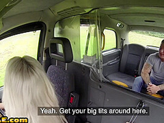 Busty UK taxi driver sucks and gets licked before sex