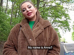 Pulled busty babe riding cock in POV after giving public bj