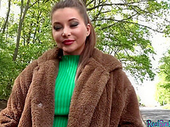 Pulled busty babe riding cock in POV after giving public bj