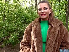 Pulled busty babe riding cock in POV after giving public bj