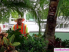 Asian Babe And Busty Fucked Outdoors By Landscaping Guy