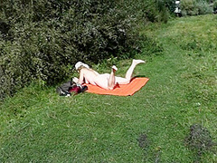 Outside Outdoors Wild Beach Naked Milf Sunbathes Masturbating Pussy. Naked In Public. First Episode