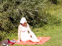 Outside Outdoors Wild Beach Naked Milf Sunbathes Masturbating Pussy. Naked In Public. First Episode
