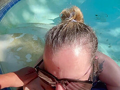 Giving The Neighbors A Show With A Blowjob/fuck In The Pool During The Day