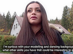 Pulled brunette eurobabe gets paid for outdoor sex in POV