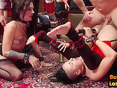 Bondage sub toyed and assfucked in this kinky group