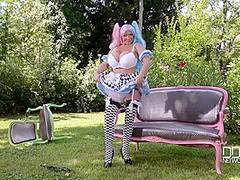 Sexy Chick With Big Boobs In Disguise Outdoors