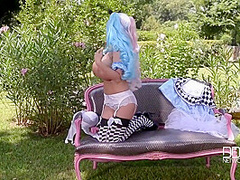 Sexy Chick With Big Boobs In Disguise Outdoors