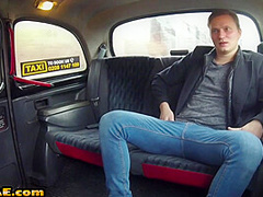 Smallboob blonde taxi driver rides passenger on a backseat