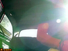 Bigtit euro cabbie fingering muff while drilled on backseat