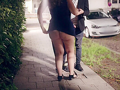Classy Girl Gets Cock Pushed Into Her Mouth In Public