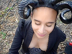 Every Halloween This Sexy Succubus Deepthroats Another Dick On A Public Trail In The Haunted Woods