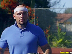 Tiny Blonde Teen Picked Up Hard At Tennis Court