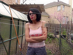 Unshaved American Cougar Playing With Herself In The Garden House - MatureNL