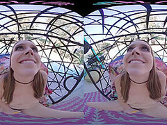 Horny blonde masturbates outside with her toys in virtual reality