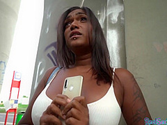 Bigboobs Ebony publicly fucked for cash after POV blowjob