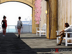 Horny hor brunette gets fucked hard by a midget outdoor