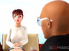 Horny hor brunette gets fucked hard by a midget outdoor