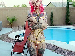 Color-haired Lesbians Masturbate Pussys Sex Toys Near The Pool And Smoking 7 Min With Flame Jade