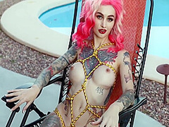 Color-haired Lesbians Masturbate Pussys Sex Toys Near The Pool And Smoking 7 Min With Flame Jade
