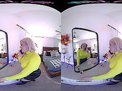 Busty blonde gets off with her toy in VR