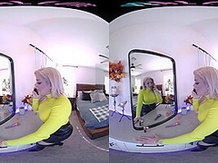 Busty blonde gets off with her toy in VR