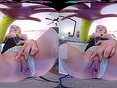 Busty blonde gets off with her toy in VR