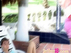 Pussy teasing teen lez plays with babe