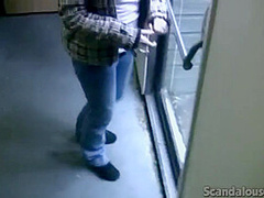 Teen slut sucks cock in public bathroom