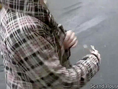 Teen slut sucks cock in public bathroom