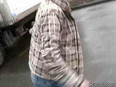 Teen slut sucks cock in public bathroom