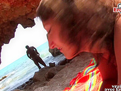 French amateur threesome ffm at the beach with skinny teens