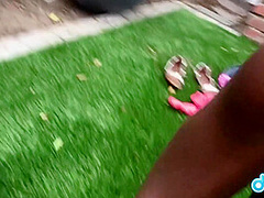 Noemie Bilas - Lovely Ebony Rides A White Cock Outdoor