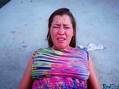 Pickedup brunette eurobabe sucks in POV before outdoor sex