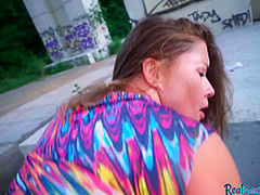 Pickedup brunette eurobabe sucks in POV before outdoor sex