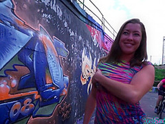 Pickedup brunette eurobabe sucks in POV before outdoor sex