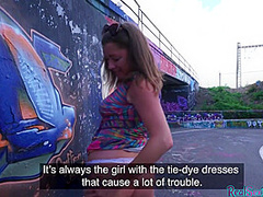 Pickedup brunette eurobabe sucks in POV before outdoor sex