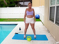 Busty Big Ass Blonde Milf Mellanie Fucked Hard By Her Fitne With Mellanie Monroe