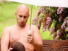 Couple Has Good Sex On A Bench Outdoors