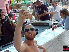 Public bdsm sub cocksucking and rimming on front of voyeurs