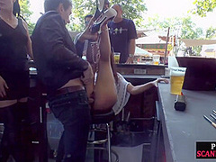 Public bdsm sub cocksucking and rimming on front of voyeurs