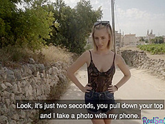Blonde Spanish beauty pulled and banged outdoors for cash