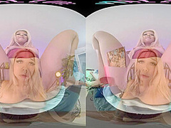 Busty Asian hottie plays with her pussy in VR