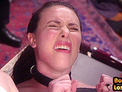 Bigtit bondage subs anally toyed before ginger paddled